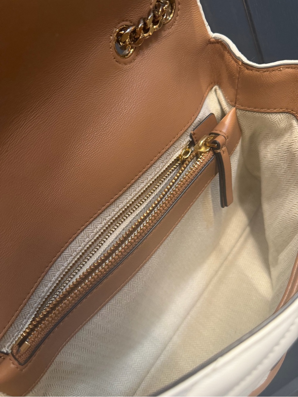 Tory Burch Tri-Color Quilted Shoulder Bag — Black, Cream & Tan - Picture 6 of 6